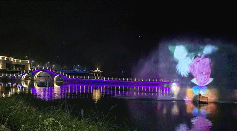 水幕電影、橋下水簾，流光溢彩、燈光璀璨-光錐又一項(xiàng)目順利完工